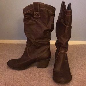 Dark brown cinched cowboy boots